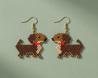 Patrón de pendientes de cuentas de perro salchicha / Punto ladrillo para perro salchicha / Miyuki Delica 11 / Creación de joyas para mascotas (hazlo tú mismo) | Descarga digital en PDF