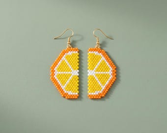 Patrón de pendientes de limón con cuentas / Tutorial de cuentas de semilla con puntada de ladrillo / Miyuki Delica 11/0 / PDF de joyería de verano