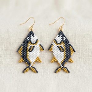 Patrón de pendientes de cuentas con forma de pez / Puntada de ladrillo de atún / Miyuki Delica 11/0 / Joyería marina DIY / Cuentas de vida marina / Descarga digital en PDF