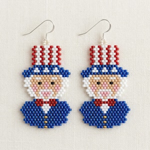 Uncle Sam Beaded Earring Pattern | America 250 Anniversary Brick Stitch Tutorial | Miyuki Delica 11/0 Colors | 4th of July Patriotic Jewelry