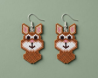 Patrón de pendientes de conejito con cuentas / Tutorial de cuentas de conejo con puntada peyote / Miyuki Delica 11/0 / Joyería de animales de primavera / Descarga digital en PDF