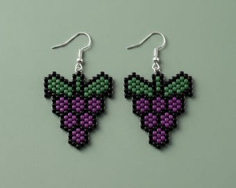 Grape Fruit Beaded Earrings Pattern | Odd Count Peyote Stitch Seed Bead Tutorial | Miyuki Delica 11/0 | Summer Jewelry Digital Download