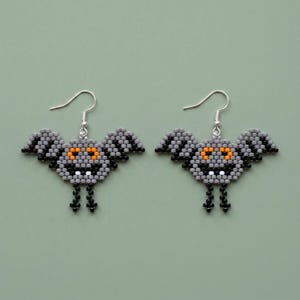 Bat Skull Beaded Earrings Pattern | Brick Stitch Seed Bead Tutorial | Miyuki Delica 11/0 | Halloween Jewelry PDF Download