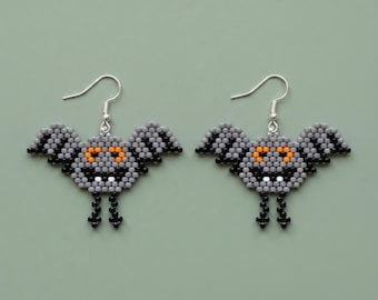 Patrón de pendientes de Halloween con cuentas de murciélago / Tutorial de cuentas de semilla con puntada de ladrillo / Miyuki Delica 11 / Joyería espeluznante / Descarga del PDF de joyería de Halloween