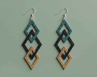 Patrón de pendientes geométricos Art Déco con cuentas / Tutorial de cuentas entrelazadas con puntada de ladrillo de diamante / Descarga digital en PDF para Miyuki Delica 11/0