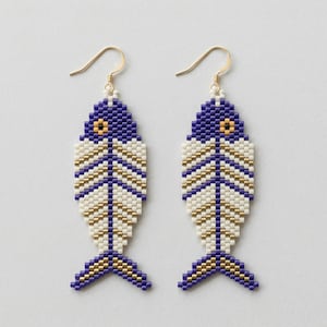 Bone Fish Beaded Earrings Pattern | Peyote Stitch Fish Skeleton Tutorial | Miyuki Delica 11/0 Colors | DIY Ocean Animal Jewelry PDF