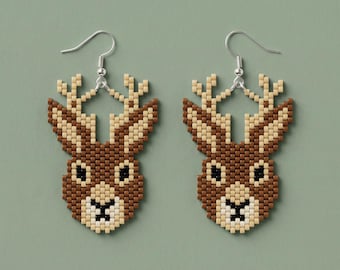 Patrón de pendientes de cuentas de críptido jackalope / Tutorial de cuentas de semillas con puntada peyote / Miyuki Delica 11/0 / PDF de joyería de criaturas míticas