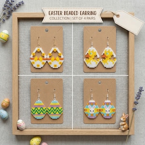 4 Set Bundle Easter Egg Beaded Earrings Pattern | Brick Stitch Tutorial | Miyuki Delica 11/0 Colors | DIY Spring Jewelry PDF Download