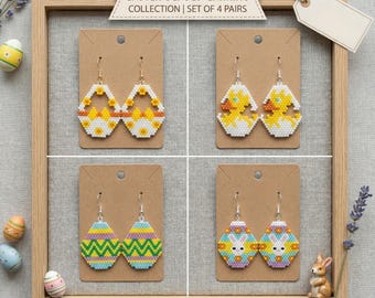 Patrón para pendientes de huevos de Pascua con cuentas / Tutorial de punto ladrillo / Colores Miyuki Delica 11/0 / Joyería de primavera DIY / Descarga digital en PDF