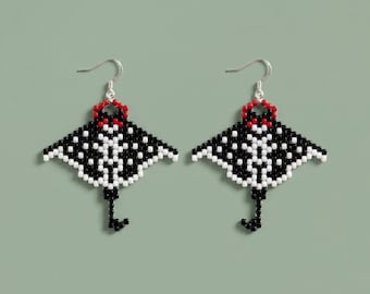 Patrón de pendientes de raya con cuentas / Pez con puntada peyote / Tutorial de cuentas de raya / Miyuki Delica 11/0 / PDF de joyería de animales marinos DIY