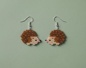 Patrón de pendientes de erizo adorables con cuentas / Tutorial de cuentas de punto ladrillo / Miyuki Delica 11/0 / Joyería de animales del bosque (descarga digital en PDF)