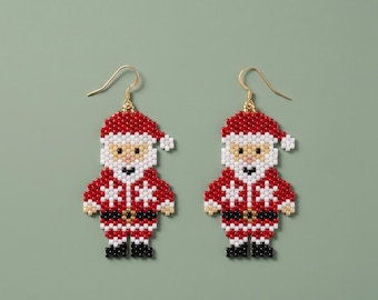 Santa Claus Beaded Earrings Pattern, Peyote Stitch Seed Bead Tutorial, Miyuki Delica 11/0, Christmas Jewelry PDF (Digital Download)