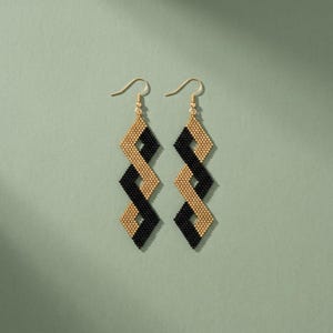 Geometric Beaded Earrings Pattern PDF, Black And Gold Brick Stitch Seed Bead Tutorial, Miyuki Delica 11/0, Art Deco Jewelry Digital Download