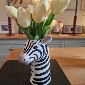 Zebra Head Ceramic Vase -H17cm | Black & White Animal Planter