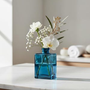 Blue Glass Flower Vase Or Diffuser Bottle, 10.5cm