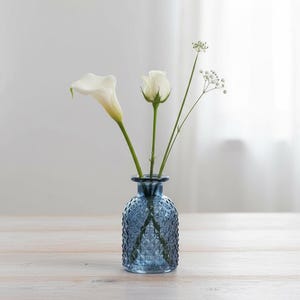 Blue Glass, Patterned Flower Vase Or Diffuser Bottle, 9.2cm