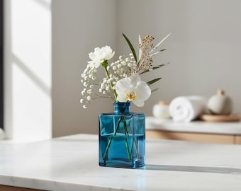 Blue Glass Flower Vase Or Diffuser Bottle, 10.5cm
