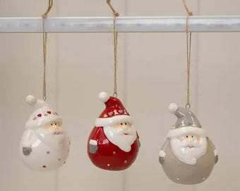 Acetate Box of 3 Ceramic Santa Baubles