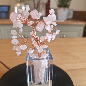 Crystal Mini Tree with Clear Vase H18cm: Rose Quartz