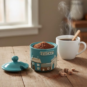 Ceramic Sugar Pot & Lid | Teal Village Design H4"