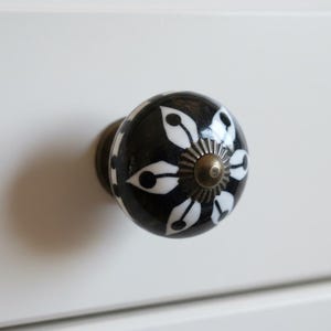 Ceramic Drawer Knobs | Black & White with Bronze Centre | Sold in Pairs