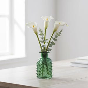 Green Glass, Patterned Flower Vase Or Diffuser Bottle, 9.2cm