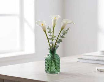 Green Glass, Patterned Flower Vase Or Diffuser Bottle, 9.2cm