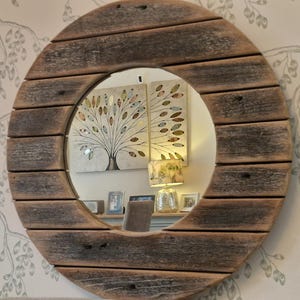 Wooden Planked Circular Mirror | 68cm | Nautical Porthole Style