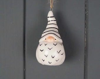 Black and White hanging Ceramic Santa L3.9cm D3.9cm x H7.1cm