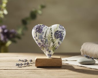 Lavender Design Heart On Base, 12cm