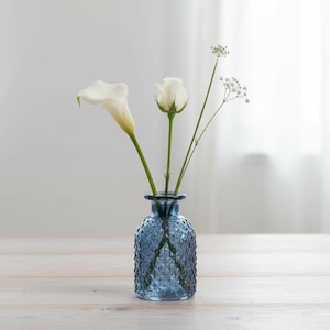 Blue Glass, Patterned Flower Vase Or Diffuser Bottle, 9.2cm