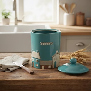 Ceramic Bread Bin & Lid | Teal Village Design H13"