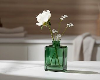 Green Glass Flower Vase Or Diffuser Bottle, 10.5cm