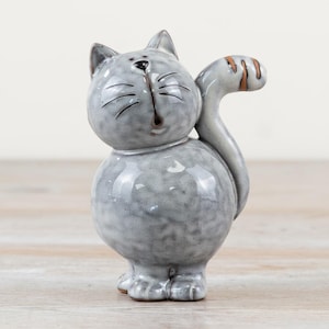 Glazed Grey Cat Ornament, 12.4cm