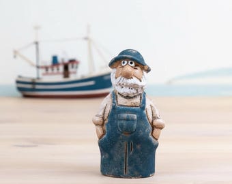 Speckled Blue Fisherman Ornament, 12.4cm