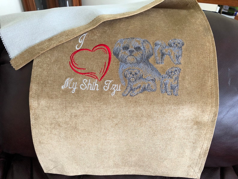 Dog Furniture Protector Dog Heart Design Great Gift Machine Embroidered Shih Tzu Sketch Recliner Cover UF-Camel Upholstery 14x30