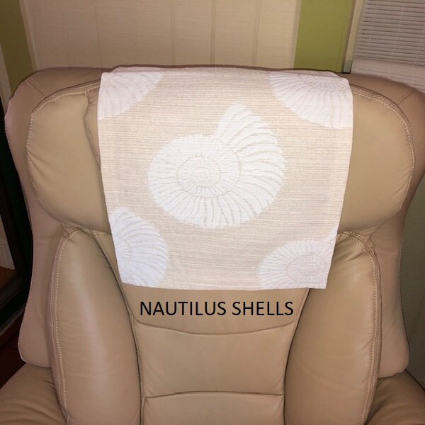 Recliner Chair Head Cover, Nautical Furniture Protector, Tropical Nautilus Shells, SIZE 14x30in, FOR RVs, Media Home Theater, Yachts. Gift