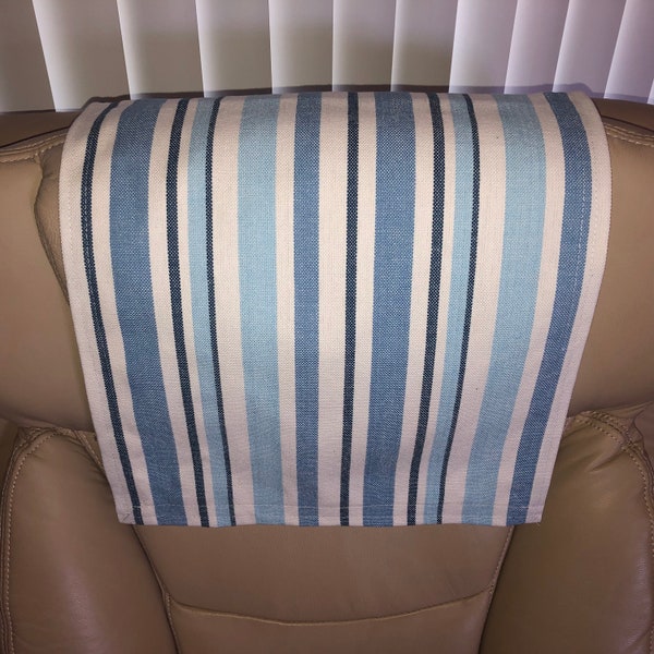 Furniture Protector, Recliner Chair Head Cover, Blue Stripes, SIZE 14x30in, Upholstery Fabric Theater Seating, RVs, Office, Campers