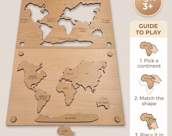 Wooden World Map Puzzle | Montessori Geography Learning Toy (Ages 3+)