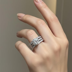 3-Piece Moissanite Wedding Ring Set – 2.5 CTW Sterling Silver (Size 9)