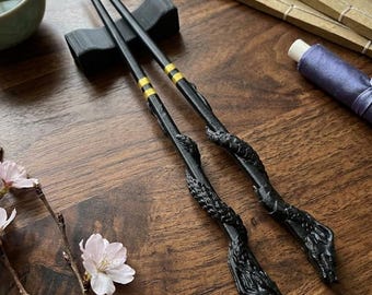 Dragon Chopsticks Black | Handmade Asian Chopsticks | Japanese Style Reusable Chopsticks | Unique Gift for Him Her | Sushi Chopsticks Set