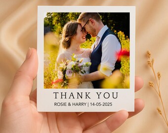 Personalized Wedding Thank You Photo Card, Custom Polaroid Wedding Favor Print, Minimalist Bride and Groom Keepsake, Photo Thank You Gift