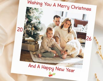 Personalized 2026 Christmas and Happy New Year Photo Card, Custom Polaroid Style Family Holiday Card, Modern Retro Festive Stationery, CP164