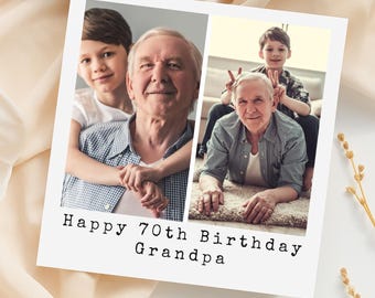 Personalized 70th Birthday Card for Grandpa, Custom 2 Photo Polaroid Style Card, Milestone Birthday Greeting for Grandad, CP119