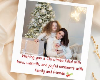 Personalized Polaroid Style Christmas Photo Card, Custom Minimalist Holiday Card with Photo, Modern Retro Merry Christmas Stationery, CP165