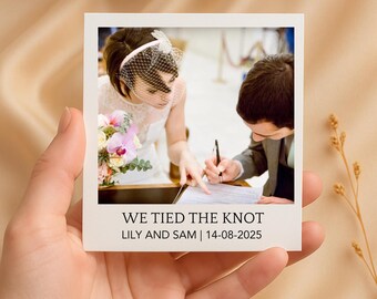 Personalized We Tied The Knot Photo Card, Custom Wedding Favor Polaroid Print, Minimalist Bride and Groom Keepsake, Wedding Thank You Gift
