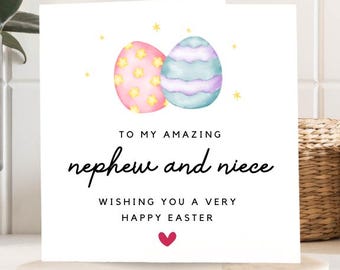 Personalised Easter Card for Nephew & Niece, Cute Easter Eggs Design, Happy Easter, Special Easter Card, Personalised Gift for Kids"