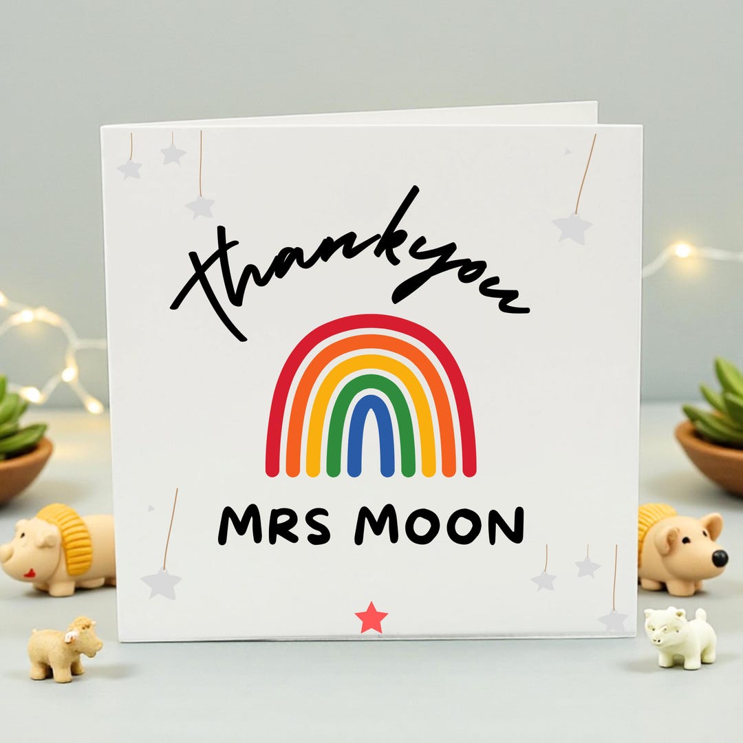 Personalised Teacher Thank You Card With Rainbow | End of Term Nursery ...