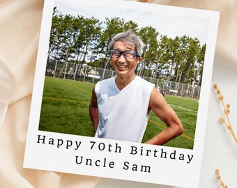 Personalized 70th Birthday Card for Uncle, Custom Polaroid Photo Card with Name, 70 Birthday Gift for Him, Milestone Uncle Birthday CP117