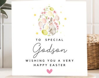 Personalised Easter Card for Godson, Cute Easter Eggs Design, Happy Easter, Special Godson Card, Personalised Gift for Kids"